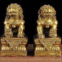 純銅石獅子擺件一對中國風故宮石獅子家居客廳桌面裝飾招財工藝品