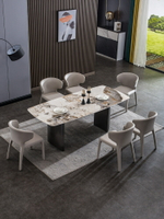 餐桌 意式巖板餐桌高端灰亮光家用長方形不銹鋼餐桌椅組合