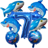 9Pcs Shark Balloons Kit Blue Shark Foil Balloons for Baby Show Ocean Shark Theme 1-9th Birthday Party Decorations Supplies