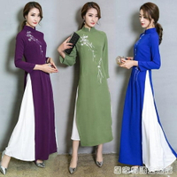 新品復古中國風奧黛氣質改良旗袍長款連身裙茶服  居家物語