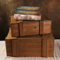 現貨木盒子中式創意復古裝飾大木箱子擺件道具裝書實木收納箱有蓋