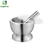 Stainless Steel Mortar and Pestle Spice Grinder Pill Crusher with Lid Garlic Pugging Pot Pharmacy Bowl garlic presser bowl
