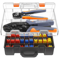 Wire Stripper Wire Terminals Crimping Tool Kit, AWG22-13/0.5-2.5mm² Ratcheting Crimper Tool for Insulated Wire Connectors