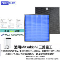 PUREBURG 適用Mitsubishi三菱重工空氣清淨除濕機MJ-EH150JT MJ-EH190JT PM2.5 副廠HEPA濾網組