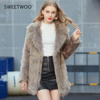 Faux Fox Fur Coat, Women's Faux Fur Coat, Mid-Length Suit Collar Fur, Slim Fit Winter Coat for Women