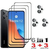 6IN1 (3Glass 3lens)HD Protective Glass For Xiaomi Redmi 12 Screen Protectors Redmi Note Tempered Glass Lens Film Redmi12