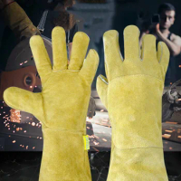 1 Pair Welder's Work Gloves Cowhide Electric Welding Heat Resistant Gloves Gardener's Labor Protection Wear Protective Gloves