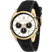 【MASERATI 瑪莎拉蒂】愛時 Attrazione 高貴金網格錶帶日期顯示矽膠腕錶 R8851151001(高調高貴三眼三針)