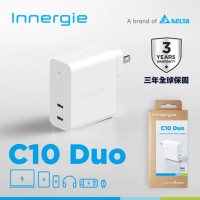 【Innergie】C10 Duo 摺疊版 100W  2孔 USB-C充電器 白(3年全球保固/GaN氮化鎵可搭配旅行接頭)