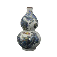 Chinese Old Porcelain Vase Cracked Glazed Dragon Pattern Gourd Vase
