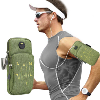 活力揚邑 防水透氣排汗耳機孔跑步自行車運動手機音樂臂包臂袋臂帶臂套7.2吋以下通用-綠