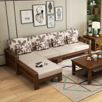雙人床 新中式 實木沙發組合 客廳小戶型  貴妃轉角  木質現代  布藝沙發拉床家具