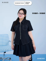 Set bộ jeans mềm cổ sơ mi khóa dọc + cv xếp ly BIGSIZE (55kg đến 95kg) – 26HBD003 - [BU Bigsize Youn