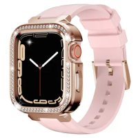 Women Bracelet for Apple Watch Band 41mm 40mm with Metal Bling Case for iWatch SE Series 8 7 6 5 4 Strap and Bumper Cases Cover