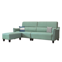 綠活居 巧菲斯 現代淺綠貓抓皮革Ｌ型沙發組合(四人座＋椅凳)-256x173x97cm免組