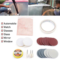 20pcs/set Polishing Sponge Pads Kit Car Windshield Glass Scratch Remover Cerium Oxide Powder Glass Polishing Kit Washing Tools