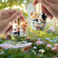 Cross-Border Valentine's Day Sweet Tea Cup Cat Acrylic Keychain  Rearview Mirror Accessories Backpac