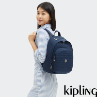 Kipling 深藍提花上方拉鍊後背包-DELIA