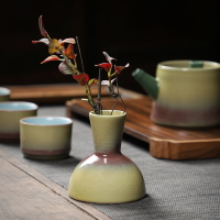 陶福氣 黃寶石禪意花器日式手工創意陶瓷花插家居復古擺件小花瓶