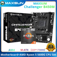 MAXSUN AMD Motherboard Kit B450M With Ryzen 5 5600G 3.9GHz Six-Core Twelve-Thread 65W SATAIII M.2 NVME M-ATX for Desktop PC