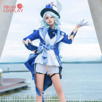 SBluuCosplay Genshin Impact Focalors Furina Cosplay Costume SR Quality Outfit Furina Cosplay Wig Hat