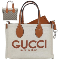 GUCCI 古馳  印花米色雙面防水布兩用斜背/手提包