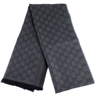 GUCCI 灰/深灰色雙色條紋羊毛混紡長形圍巾
