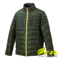 【Fit 維特】男-輕量羽絨外套-墨綠色 EW1305-49(保暖外套/連帽外套/風衣/衝鋒衣/羽絨衣)