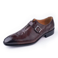 Men's Leather Shoes Monk Strap Rubber Sole Wedding Constructed Dress Burnishing Technique Loafer Zapatos Hombre