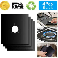 4 Gas Range Stove Top Burner Protector Reusable Liner Clean Cook Non-stick Cover Anti-fouling and Anti-oil Cookware Parts