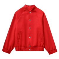 TRAF 2024 Autumn Women Casual Woolen Baseball Jersey Pockets Long Sleeve Stand Collar Flight Jacket Femme Loose Top Y2K Coat