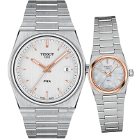 TISSOT 天梭錶 PRX 40 205 復古新浪潮時尚對錶-T1374101103100+T1370102111100