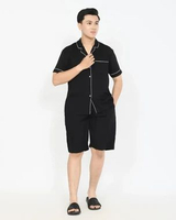 Piyama Celana Pendek Rayon Tencel Pria Adem LZS Jumbo Pajamas Baju Tidur Lembut Dewasa HITAM XL