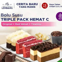 Bolu Susu Lembang - Triple Pack C (Reguler - Original + Red Velvet + Tiramisu) Oleh-oleh Khas Bandun