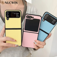 for Samsung Z Flip5 Luxury Leather Case for Samsung Galaxy Z Flip 5 4 3 ZFlip flip4 Lichee Pattern Solid Color Shockproof Cover