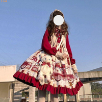 【現貨】爆米花Lolita裙子原創圣誕新年洛麗塔切替OP長袖連衣裙