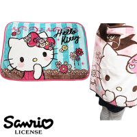 日本正版 凱蒂貓 Hello Kitty 藍色條紋款 絨毛 披肩 毛毯 毯子 三麗鷗 Sanrio - 417840
