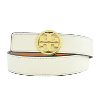 【TORY BURCH】MILLER荔枝紋牛皮雙面皮帶(白金)