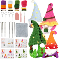 New 4 Set Needle Felting Kit for Beginners Cute Gnome Wool Felting Kit with Felting Needles Felting Foam Mat Felt Wool Materials