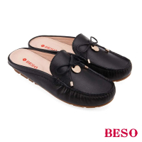 【A.S.O 阿瘦集團】BESO率性穿搭柔軟牛皮蝴蝶結穆勒鞋(黑色)