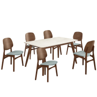 文創集 艾琳5尺雲紋石面實木餐桌布餐椅組合(一桌六椅組合)-150x85x77cm免組