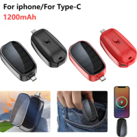 1200mAh Portable Solar Power Bank Key Ring Phone Charger Mini PowerBank Outdoor Camping For iPhone TYPE C Port Backup Power Bank