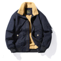 Autumn and Winter New Plush Thermal Men's Work Clothes Men's Flight Jacket Cotton Padded Jacket Korean Fashion Jacket