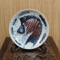 元青花釉里紅魚紋小碟 老貨收藏 仿古出土瓷器 家居用品擺件古玩