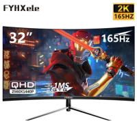 FYHXele 32inch 2k 165hz Curved Gamer 165hz LCD HD Gaming Monitor PC1440P HDMI Compatible Monitor Computer 165hz