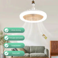 2 in 1 Ceiling Fan Light E27 Remote Control LED Fan Lamp 360° Rotating Aromatherapy Fan Dimmable Indoor Lighting for Home Garage