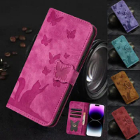 Flip Wallet Leather Phone Case For Samsung Galaxy S8 S9 S10 S20 S21 S22 S23 Plus Ultra FE Cat Butterfly Card Holder Book Cover