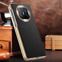Genuine Leather Case For Huawei Mate X3 X5 Case Luxury Plating Coque For Huawei Mate X5 Cover Real Leather Cellphone Protector