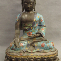 fast shipping USPS to USA S1687 21" Tibet Enamel Cloisonne Bronze Lotus Shakyamuni Sakyamuni Buddha Seat Statue