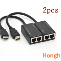 2pcs HDMI Extender 4k RJ45 Ports LAN Network HDMI Extension Up To 30m Over CAT5e / 6 UTP LAN Ethernet Cable For HDTV HDPC
